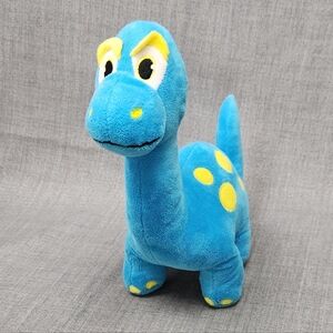 B.J. Toy Co  Blue With Yellow Spots Dinosaur Plush Stitch Eyes Lovey Soft 12"
